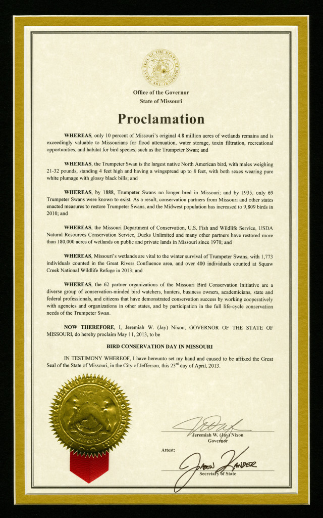 Governor's 2013 Bird Conservation Day Proclamation